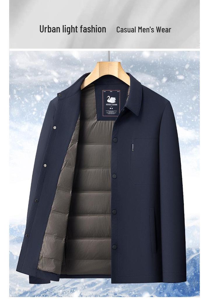 Men's Winter Lightweight Goose Down Jacket - Middle-Aged Dad Style, Lapel, Business Casual, Button-Up, Warm Coat