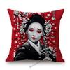 Japanese Ink Painting Geisha Samurai Spirit Tattoo Black Red Sakura Sushi Store Decoration Throw Pillow Case Linen Cushion Cover