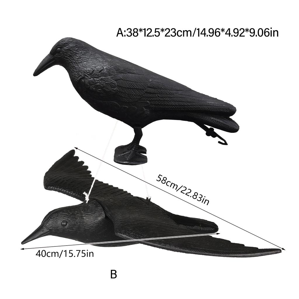 Crow Decoys Black Feathered Crow Standing Simulation Raven Statue Hunting Decoy Props Outdoors and Garden Decoration