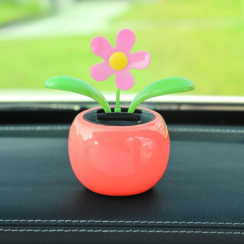 1PC Car Ornament Cartoon Car Jewelry Car Solar Swing Sunflower Plastic Decoration Car Supplies Female