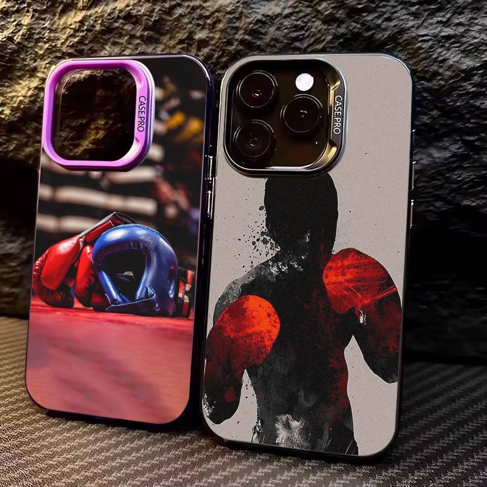 Boxing wallpaper Phone Case For iPhone17,16,15,14,13,12,11 Plus,Pro Max Colored Silver Plated Inside Cover