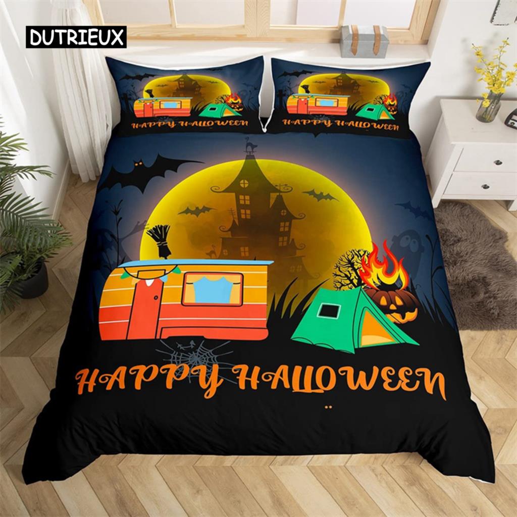 Happy Halloween Duvet Cover King Pumpkin Lantern Camping Car Bedding Set For Kids Boys Girl Bedroom Cartoon Festival Quilt Cover