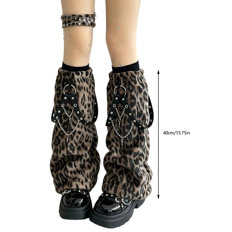 Cold Weather Plush Leg Sleeves with Fleece Interior, Animal Pattern and Elasticized Layering Openings