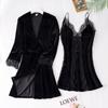 Spot New Autumn and Winter Women's Golden Velvet Nightgown Suspender Two-piece Set, Simple and Comfortable Loungewear Set