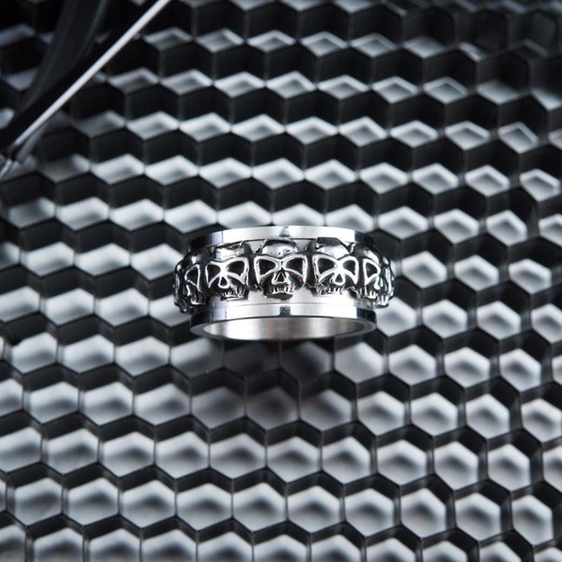 Vintage Rotatable Skull Men's Ring Skeleton Stainless Steel Spinner Rings Punk Finger Male Jewelry