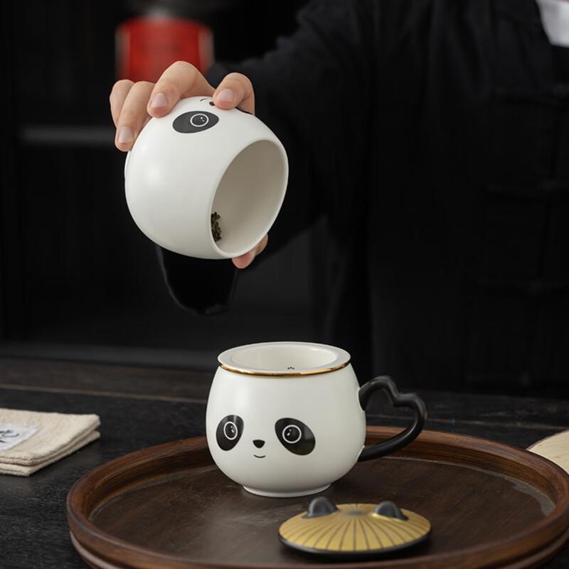 Ceramic Panda Tea Caddy and Water Cup Set