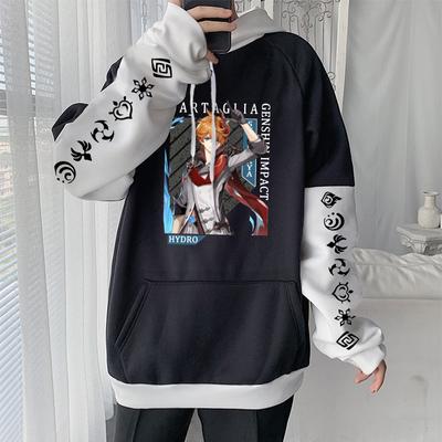 Harajuku Anime Παιχνίδι Genshin Impact Tartaglia Φούτερ με Μακριά Μανίκια και Κουκούλα Μόδας Κινούμενο Σχέδιο Χειμώνα Casual Γυναικείο Ψεύτικο Δύο Κομματιών Φούτερ