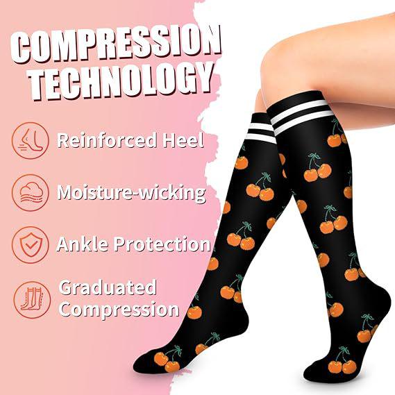 6-Pack Patterned Sports Compression Calf Socks for Running