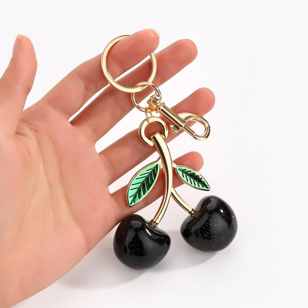 Glitter Cherry Bag Accessory Fashion Keychain Alloy Resin Texture Cherry Keyrings Suitable for Party and Casual Outfits