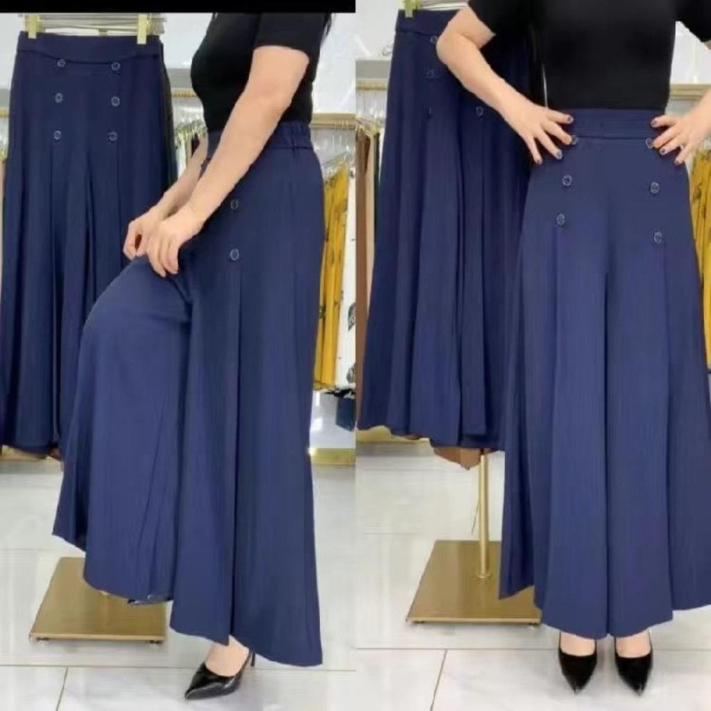 Women's High Waist Wide Leg Pants Loose Fit Street Style Casual Culottes Skirt Pants With Pockets