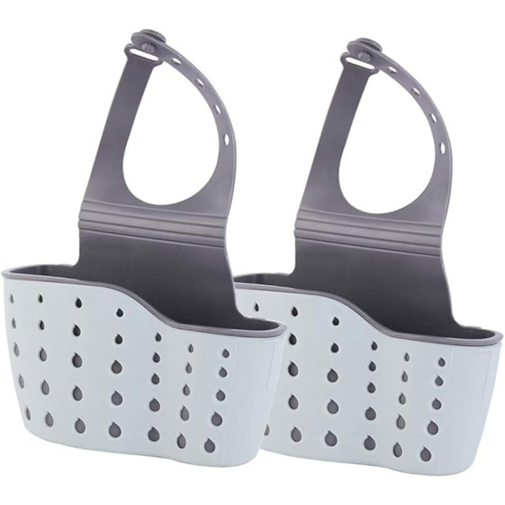 Küchenspüle Caddy Schwammhalter Silikon-Kunststoff Seifenhalter Hängender verstellbarer Riemen Wasserhahn Caddy mit Abflusslöchern zum Trocknen