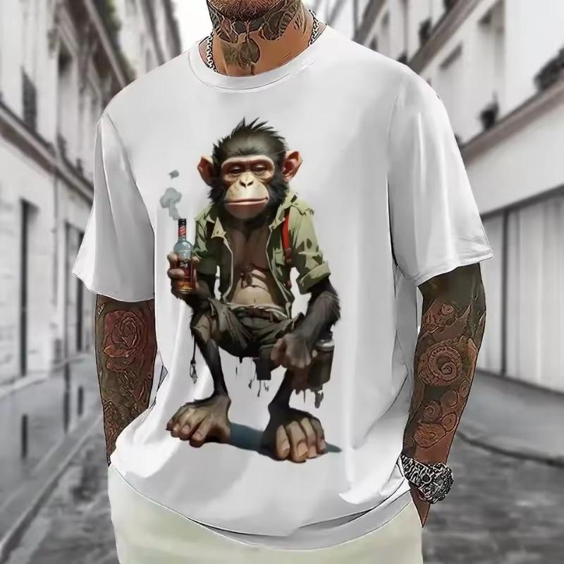 Vară Hip Hop Maimuță Amuzantă Bărbați Mânecă Scurtă Tricou Imprimeu 3d Lejer Casual Drăguț Animal Modă Guler O Îmbrăcăminte Alternativă