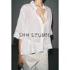 Summer New Product Women's Clothes Decorated Row Button Straight-leg Hem Lapel Short Sleeve Casual Temperament Shirt 3732927