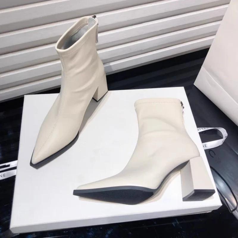 Jesień/Zima Nowy Modny Wygląd Cienkie Szpiczaste Grube Obcasy Krótkie Botki Modne i Stylowe Cienkie Kozaki do Kolana dla Kobiet