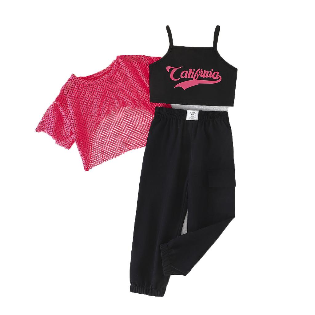 Costum Fete 2-8A Haine Sport Fashion Fete Vestă cu Litere + Pantaloni de Trening Negri 2 PIESE