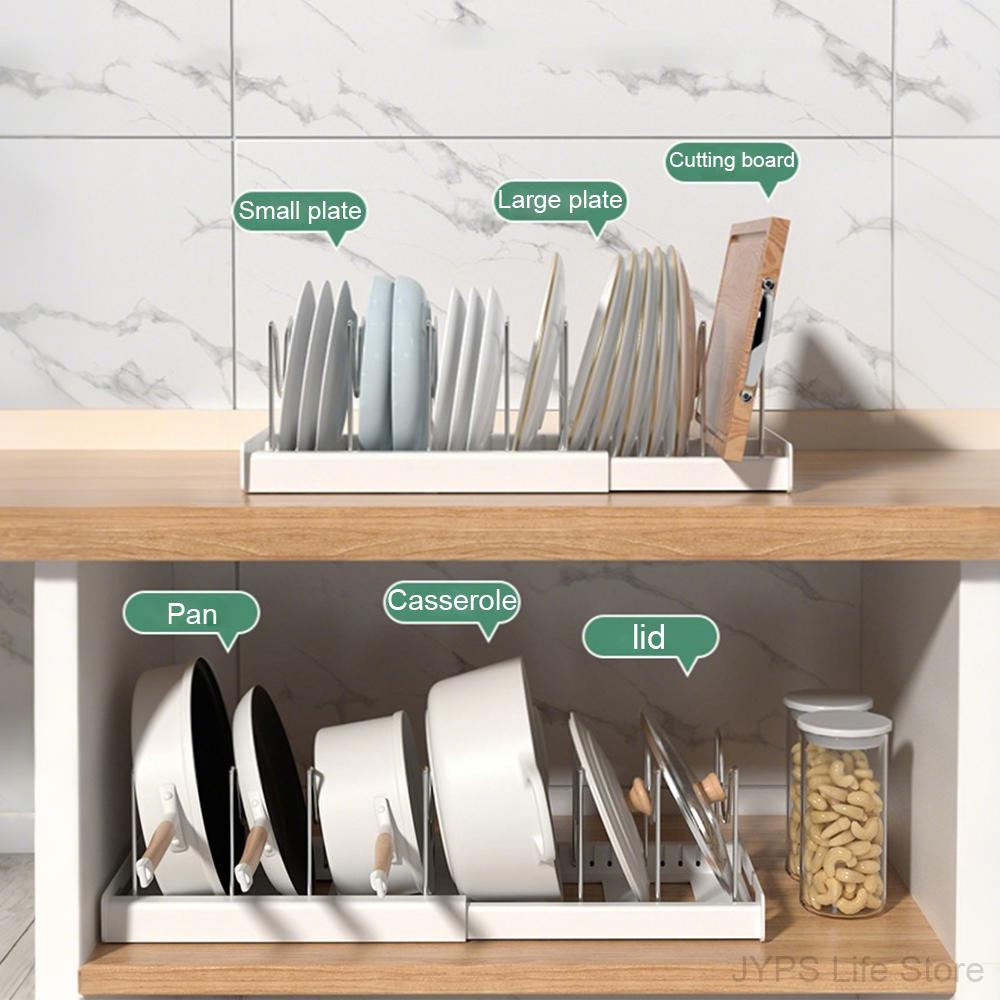 Expandable Pot Rack Organizer Multifunctional Pots And Pans Storage Organizer Space-saving Cabinet Holder for Dish Bowl and Lids
