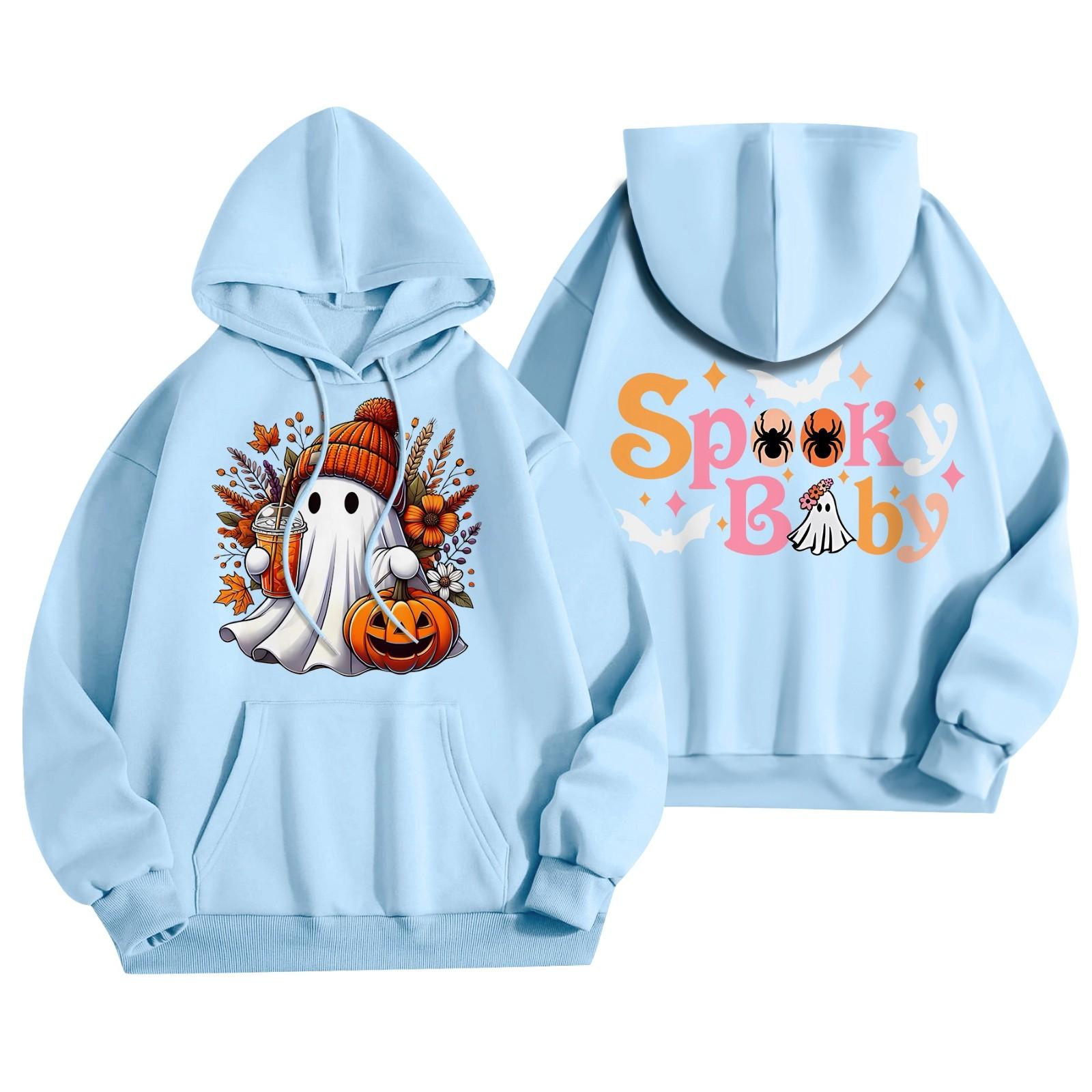 

Женская мода, легкий женский свитер с длинными рукавами и карманами, толстовка с капюшоном на Хэллоуин XL