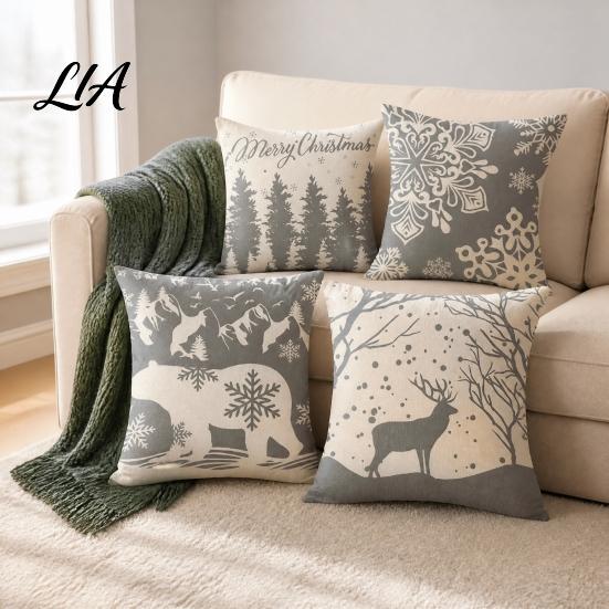 Christmas Cushion Covers for Sofa Snowflake Cover, Holiday Throw Pillow Case, 18x18 Easy Change Inch Decorative Cover Farmhouse Home Winter