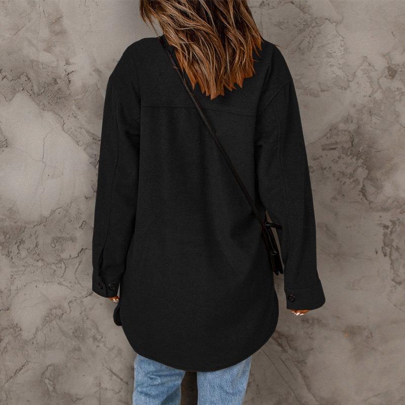 Women S Casual Solid Color Long Sleeve Lapel Single Breasted Coat
