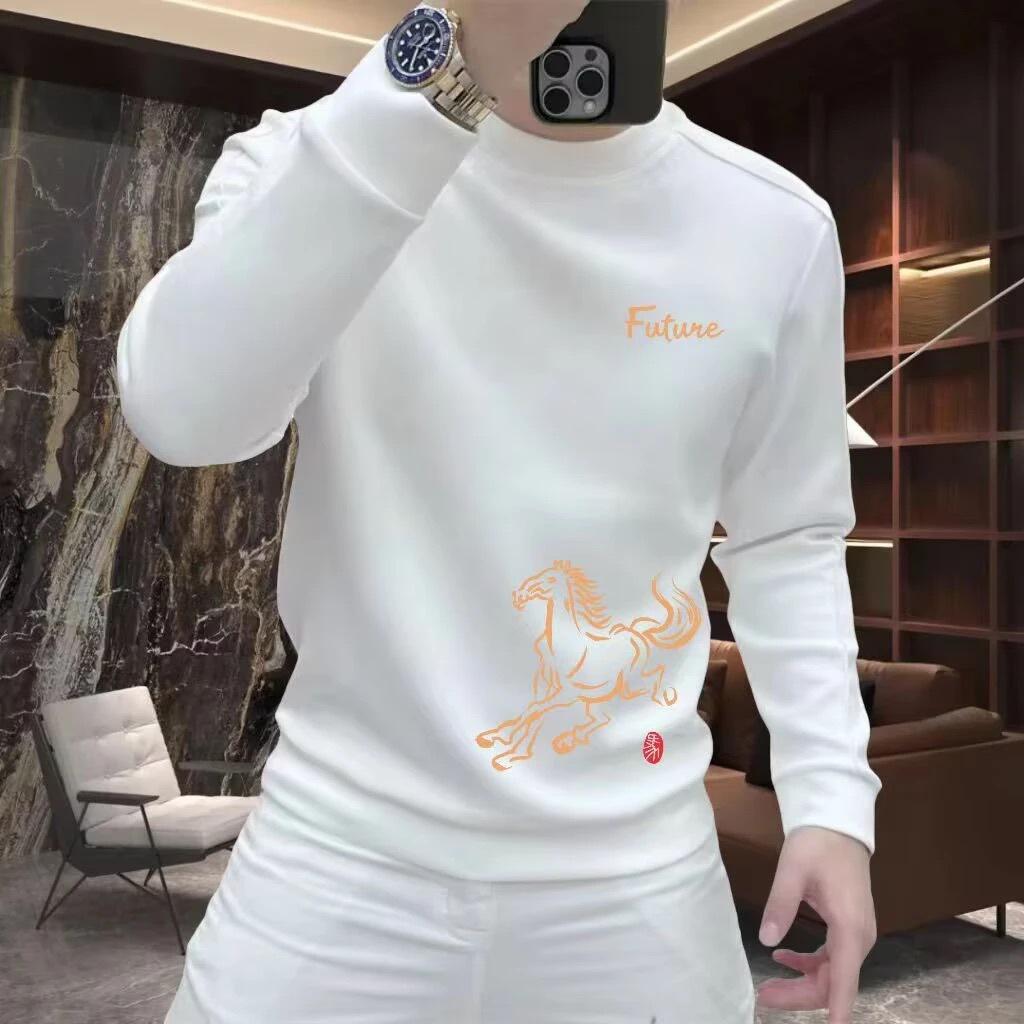 2026 Year of the Horse Red Velvet Men's Zodiac Hoodie - Trendy, Festive, Casual Slim Fit Layer