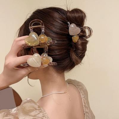 Hair Claw Clear Jelly Texture Double Heart Design Medium Size Hair Clip Stable Grip Back Head Hair Claw Hair Accessories