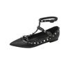 New V Home Rivet Pointed Flat Shoes Light Mouth Straps Willow Nude Patent Leather Soft Bottom Light Mouth Single Shoes Women