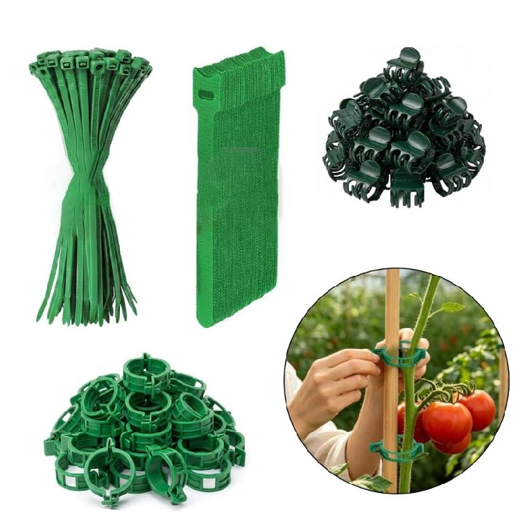 Plant Training Clip and Tie Set with Hook-and-Loop Bands, Plastic and Nylon Securing Pieces for Indoor Pot Care, Balcony Garden Care and Climbing
