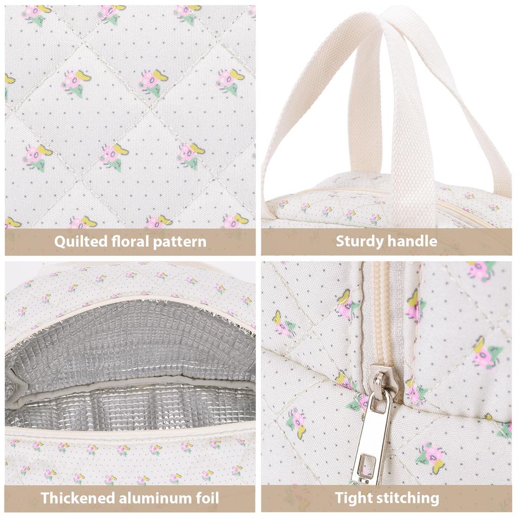 Lunchtasche für Damen, gesteppte Blumen-Lunchbox, isoliert für Arbeit, Picknick,