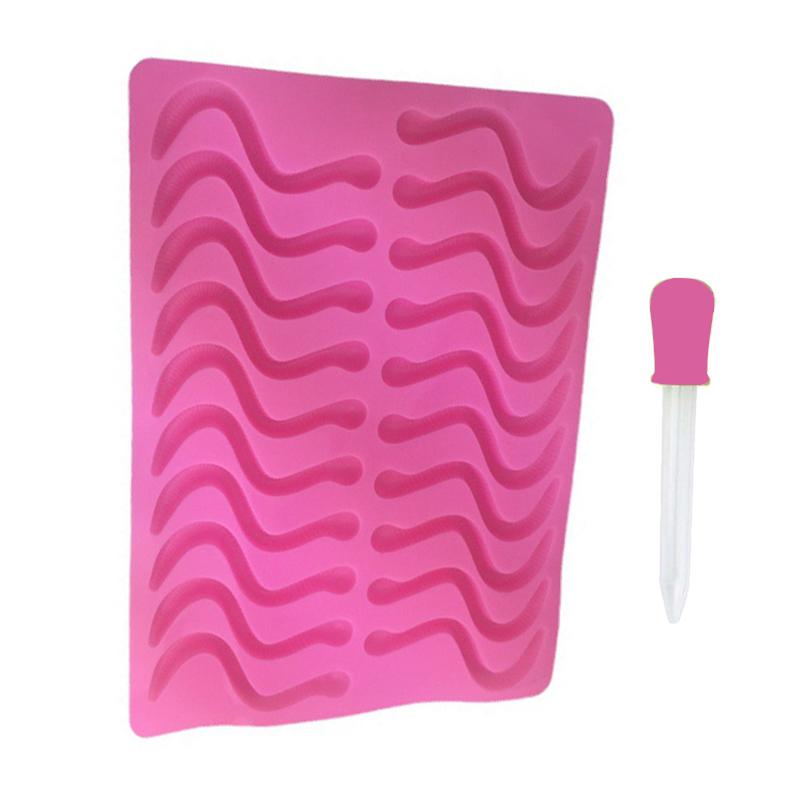 20Holes Silicone Snake Worms Chocolate Gummy Mold Sugar Candy Jelly Molds Birthday Cake Decoration Jelly Mold Ice Cube Tray Mold