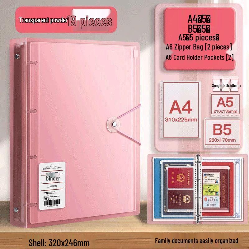 Portable Family Document Organizer: Loose-leaf, Multifunctional, Transparent, Large-Capacity Album for Birth Certificates & Household Records.