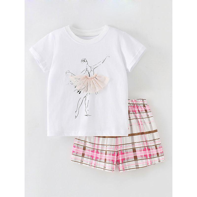 Foreign Trade Children's Clothing Girls' White Short-Sleeved T-Shirt and Shorts Set Baby Pure Cotton Summer Outfit Children's Cute Two-Piece Set 8