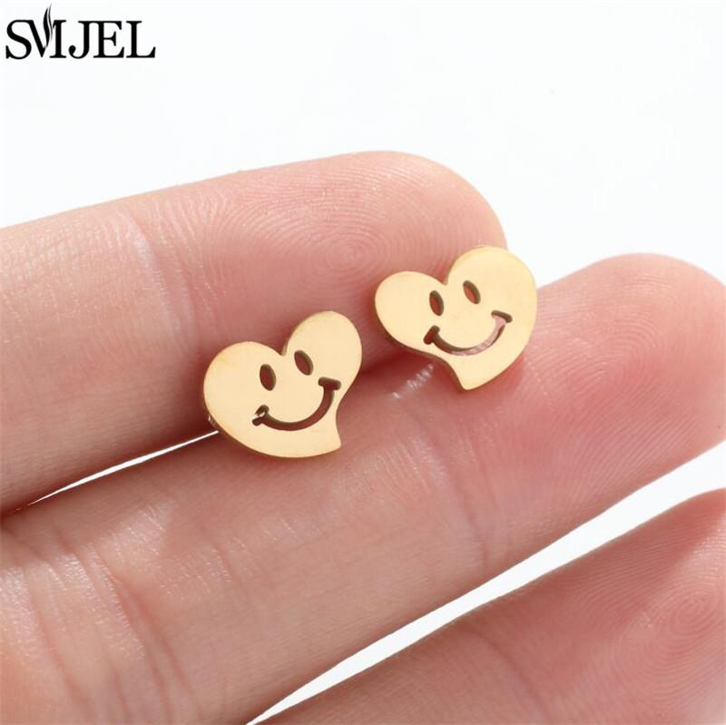 SMJEL Gold Stainless Steel Earrings Geometric Women Cute Leaf Star Footprints Mandala Cactus Earings Jewelry Small Studs Gift