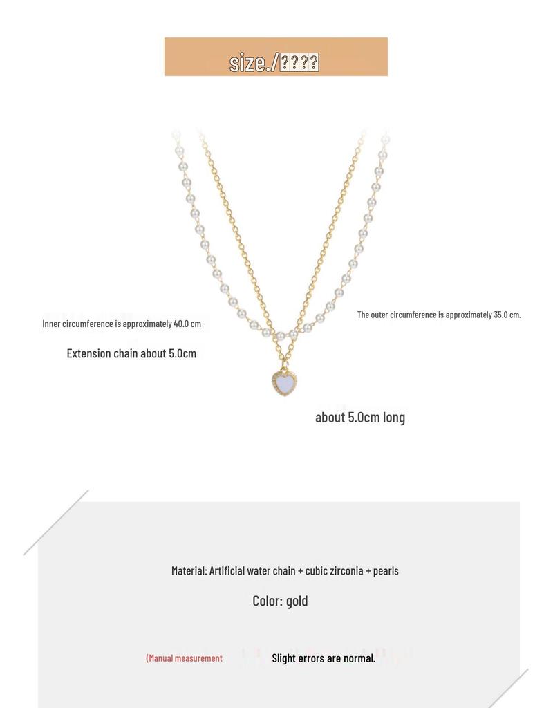 Elegant Double-Layer Pearl Necklace with Heart Zirconia Pendant for Women - Trendy Clavicle Chain