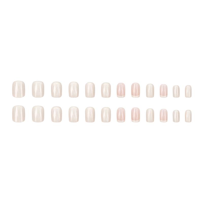 24Pcs French Cream Nude Short Square False Nails With Jelly Adhesive Detachable Fake Fingernails Full Cover Press On Nails Tips