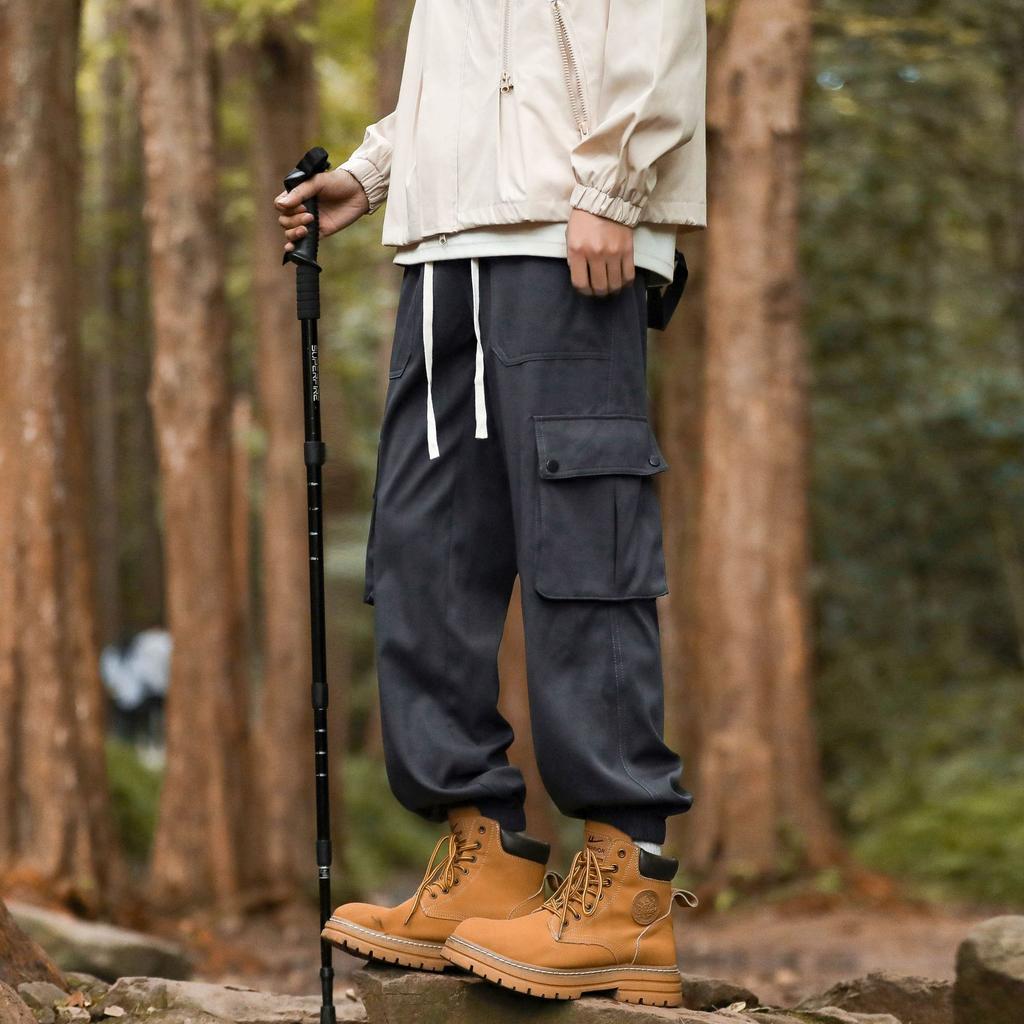 Work Pants for Men Loose and Handsome Multi-pocket Military Green Tie Pants Autumn Retro Paratrooper Pants