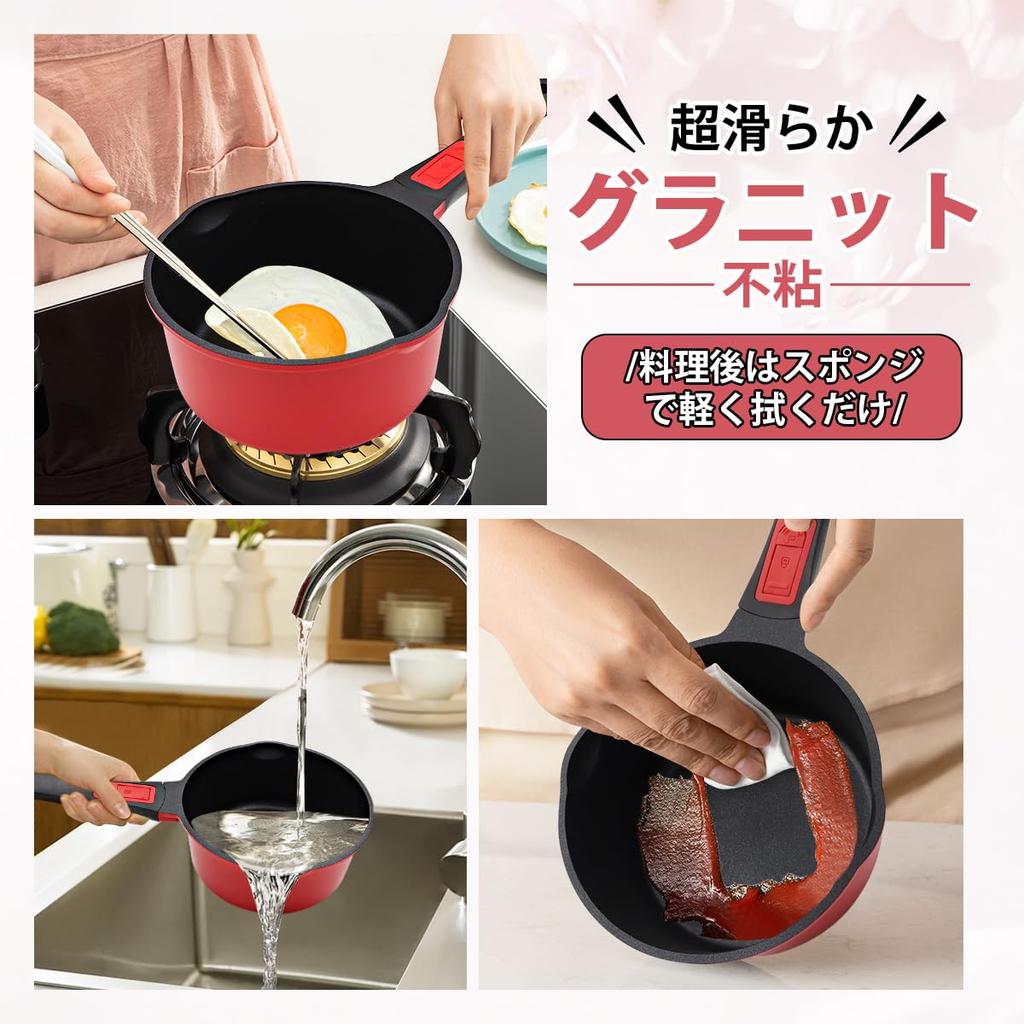 RANXINGST 16cm Saucepan with Induction and Gas Milk Pan with Nonstick Granite Coating and Removable Oven and Dishwasher Includes Silicone PFOA and