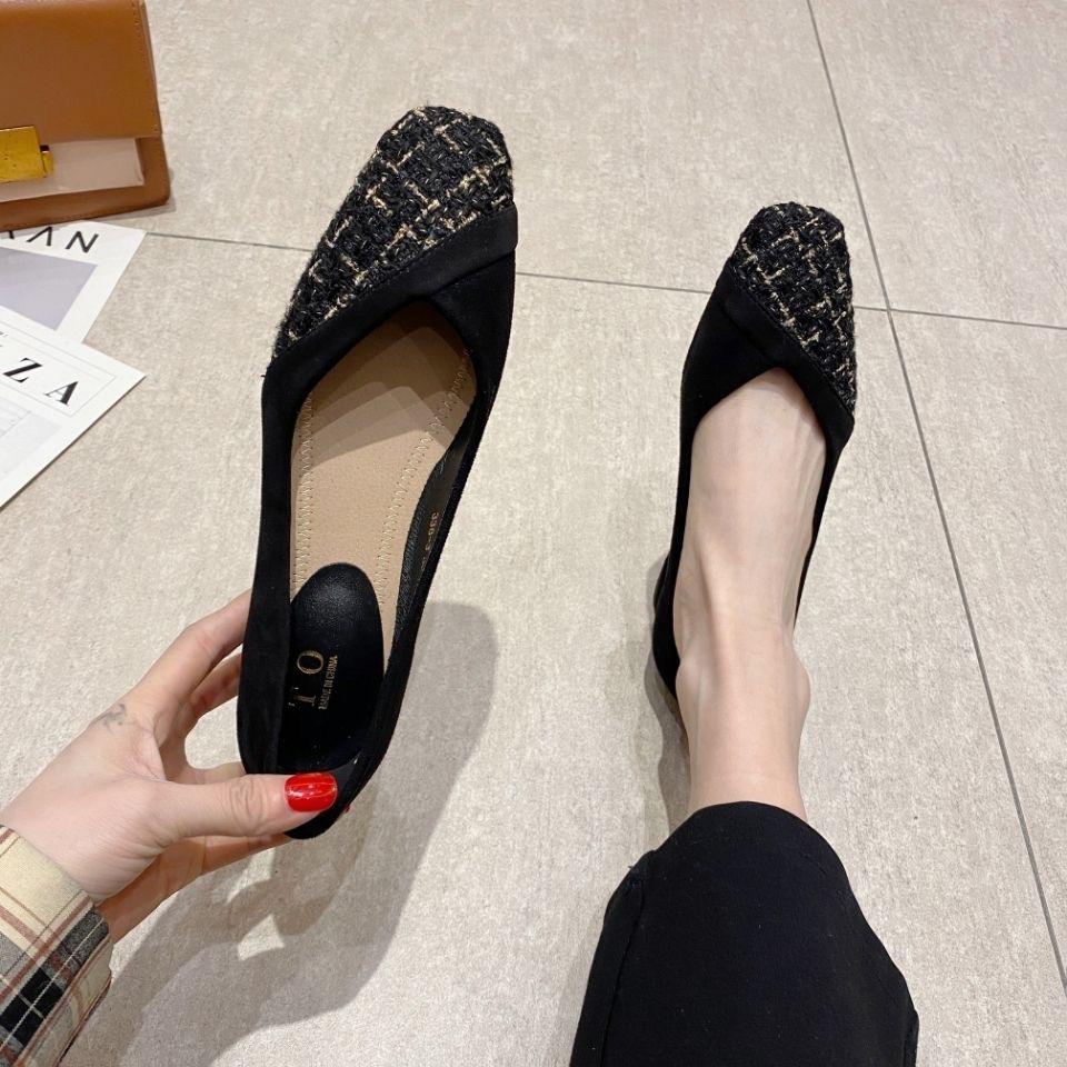 Vår Sommar Kvinnor Höga Klackar Eleganta Dam Pumps Mjukt Tyg Fyrkantig Klack 3.5cm Svart Blå Röd Plus Storlek 42