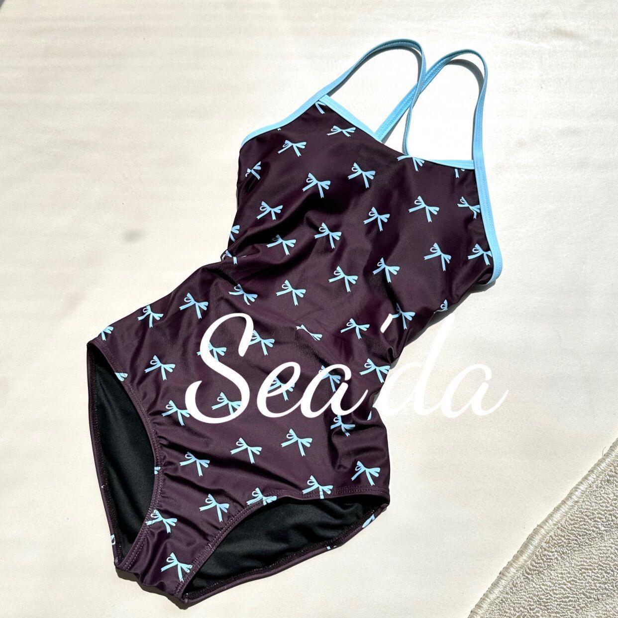 

[Black Qiao Bow] Popular bow pattern one-piece racing swimsuit sports cute XL