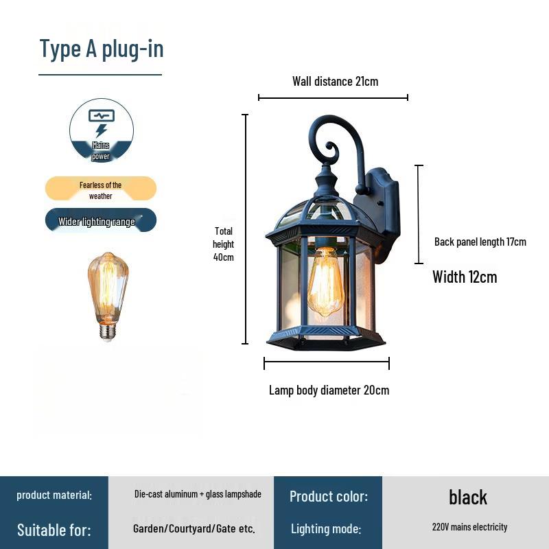 Шестигранный уличный настенный светильник