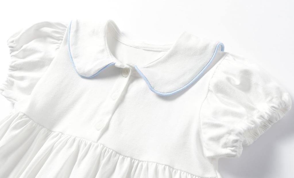Baby Summer Short Puff Sleeve Embroidered Collared Dress for Toddler Size 90 [LSMUDKINGDOM] One-Piece A-Line Girls, White,