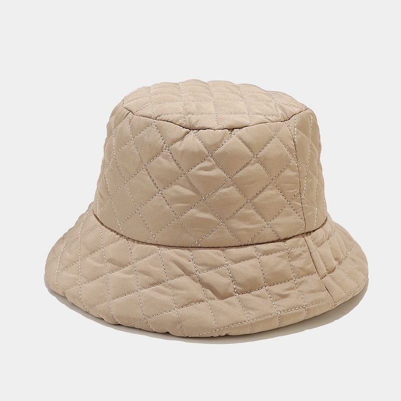 Autumn and winter bucket hat women's solid color down cotton warm and cold-proof fashion simple plaid light soft basin hat