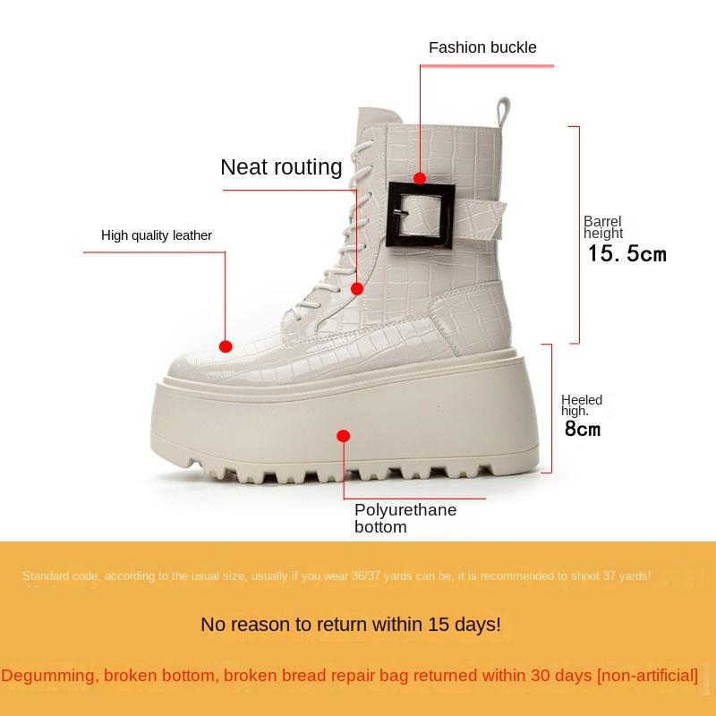 Fashion 8cm Genuine Leather Ankle Boots Platform Wedge Chunky Sneakers Mid Calf Booties Autumn Winter Zipper Plush Women Shoes