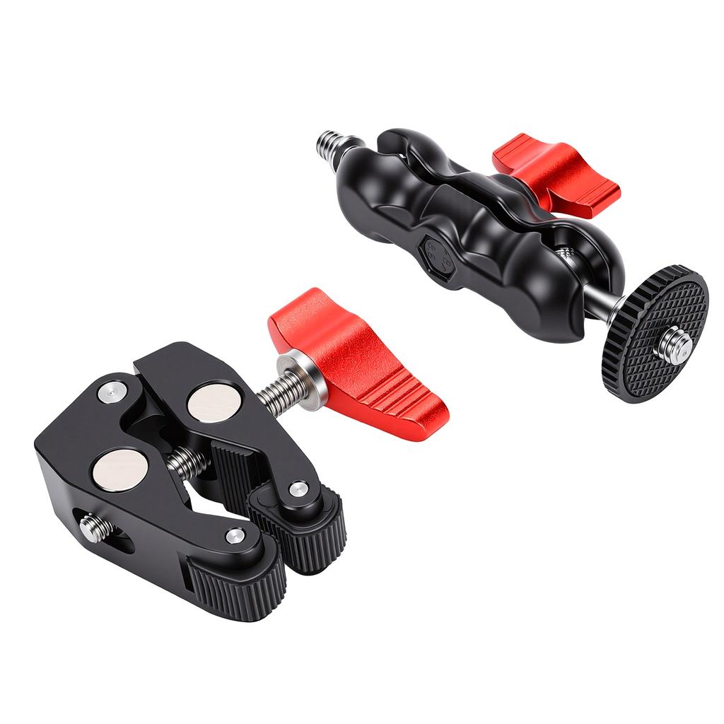 Super Clamp with Dual Ballhead Magic Arm Camera Clamp Mount Kit with 1 4  20 and 3 8  16 Thread for Monitor Flash Light