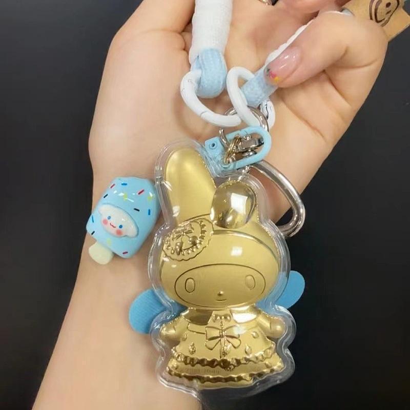 Sanrio Cinnamoroll Kuromi My Melody Blue Phone Lanyard with 999 Pure Gold Decorative Pendant