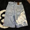 RogueWave Street Jeans Nowa Moda Oversize Haft Luźne Szorty Jeansowe Męskie Y2K Harajuku Retro Popularne Casualowe Szorty z Wysokim Stanem Spodnie