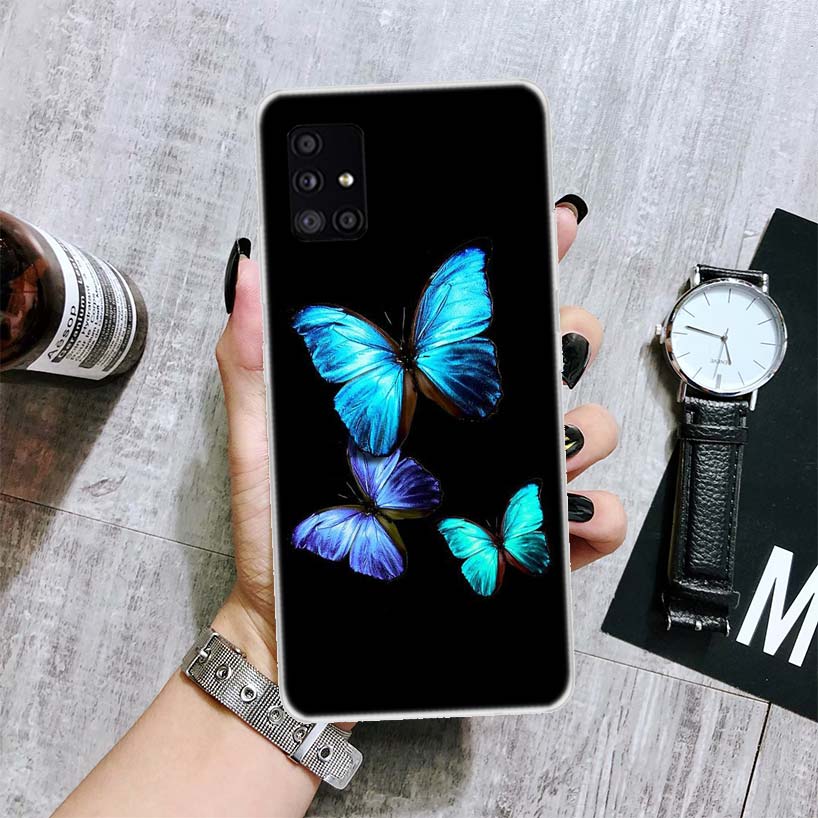 Blue Butterfly Beautiful Wing Phone Case For Samsung Galaxy A52 A32 A22 A12 A02S A50S A30S A51 A31 AA71 Note 20 Ultra 10 S10 Plu