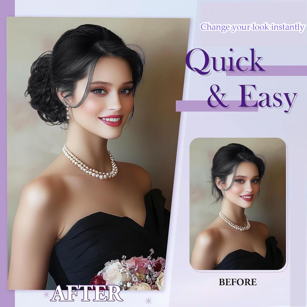Peluca sintética con clip para mujer, extensiones de cola de caballo, moño despeinado, moño elegante y rizado.