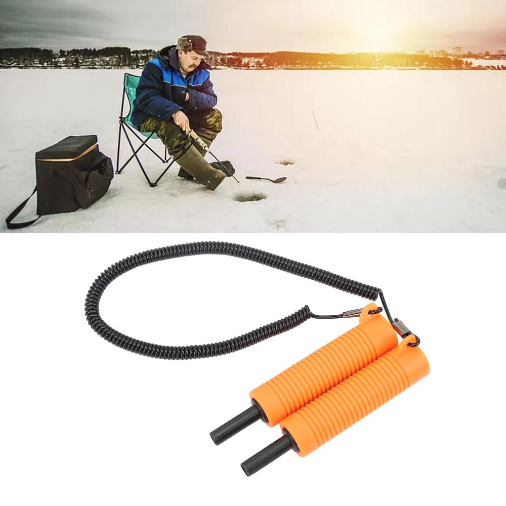 Ice Fishing Safety Pick Stainless Steel Orange Retractable Ice Awls for Outdoor Winter