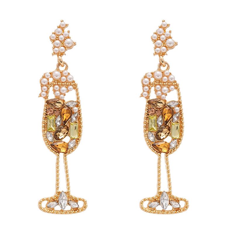 Elegante Strass- & Imitationsperlen-Weinglas-Ohrringe - Europäischer & Amerikanischer Stil