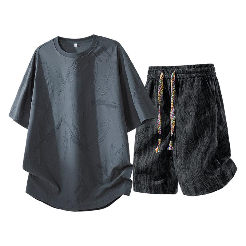 Sports Suit Men s Casual Pants Men s T-shirt Men s Two-piece Loose Casual Shorts Suit 2XL темно-серого
